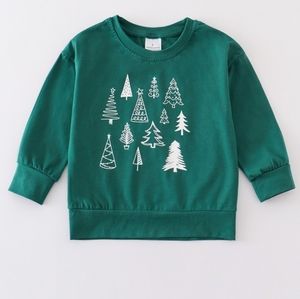 Kid Holiday Sweatshirt NWT Green Christmas Trees Boy or Girl